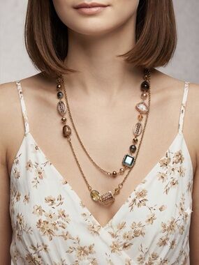 Long Sautoir Station Necklace | Asymmetrical Stone Layered 22”